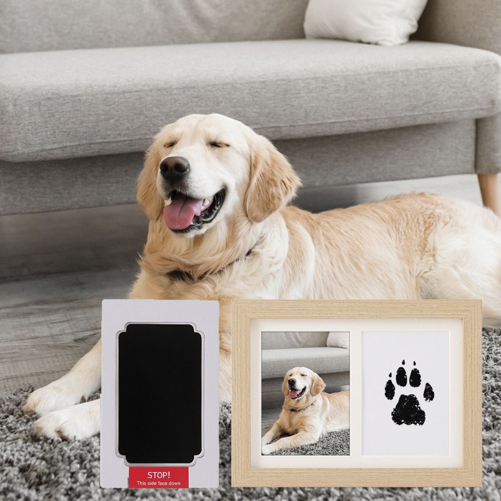 Bamboo Photo Frame - Wooden Pet Paw Print Kit Inkless