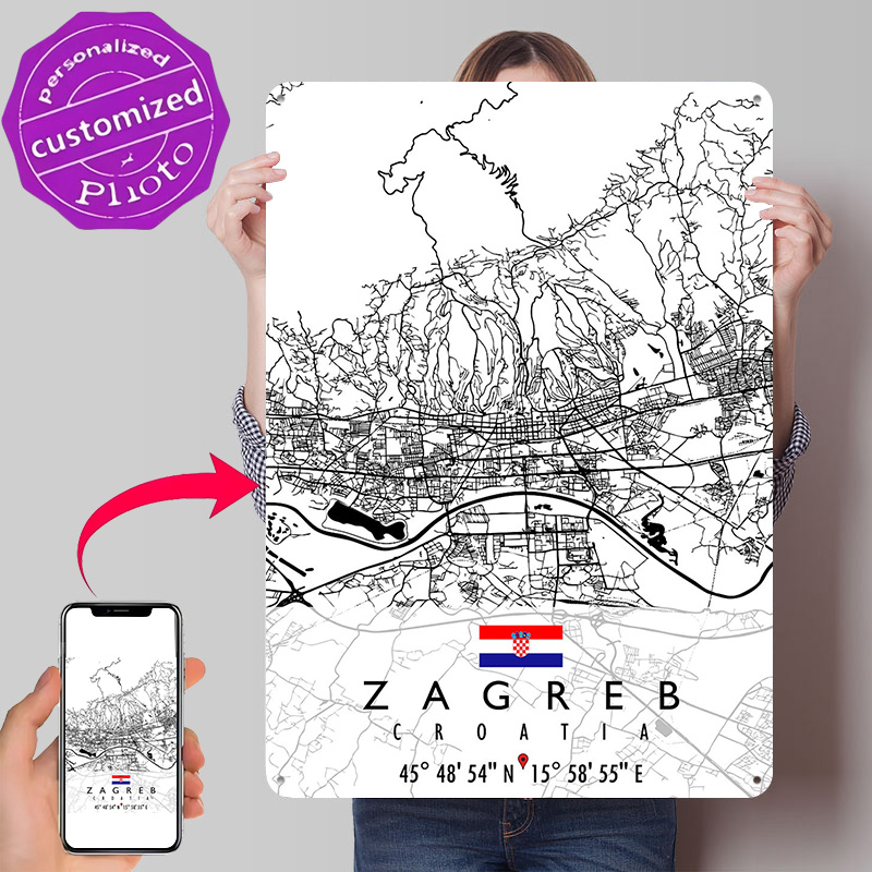ZAGREB MAP CROATIA 3D Texture  - Home Decor Zagreb recension och pris